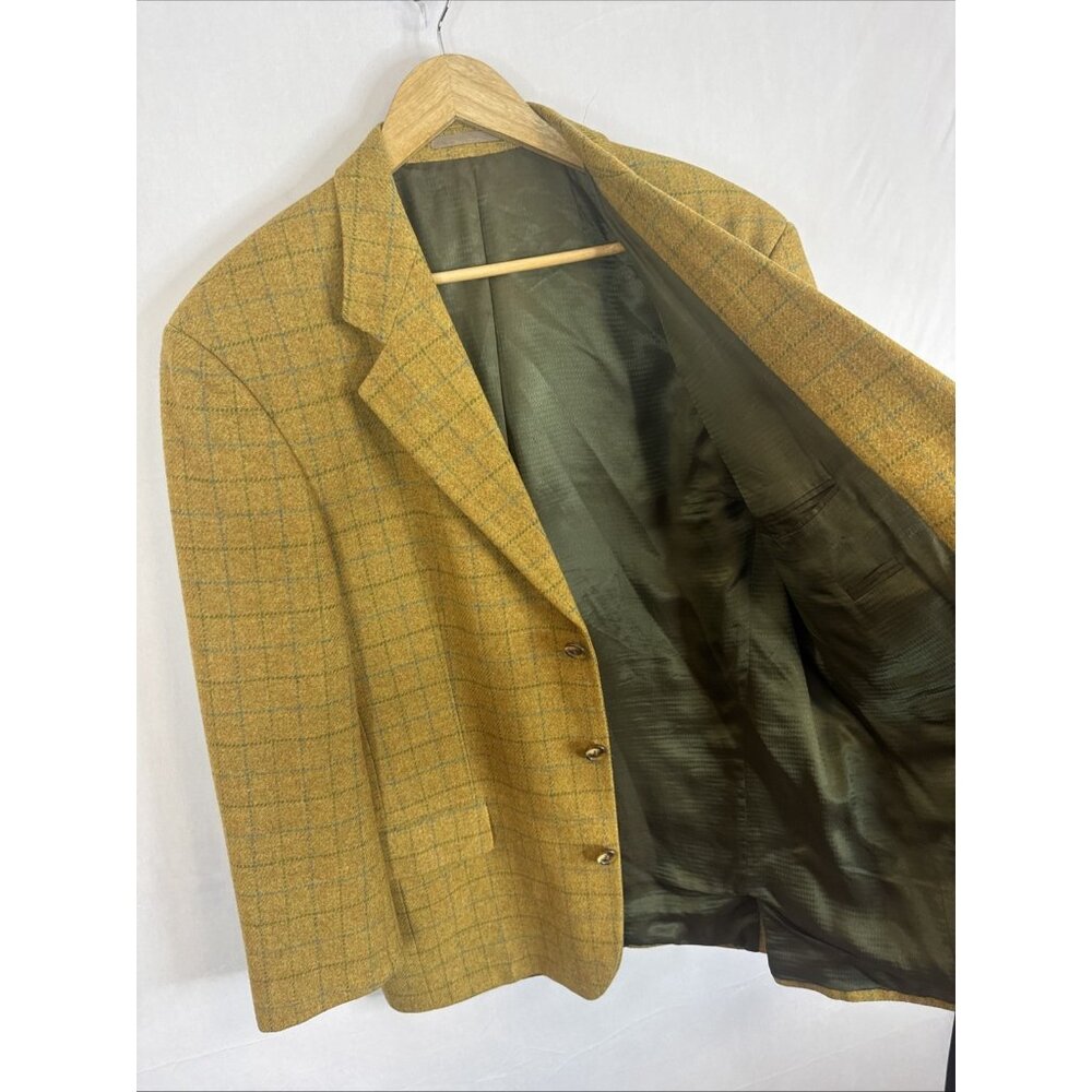 Strellson Switzerland Wool Sport Coat Blazer Mens 42S Short Mustard Windowpane - Picture 5 of 10